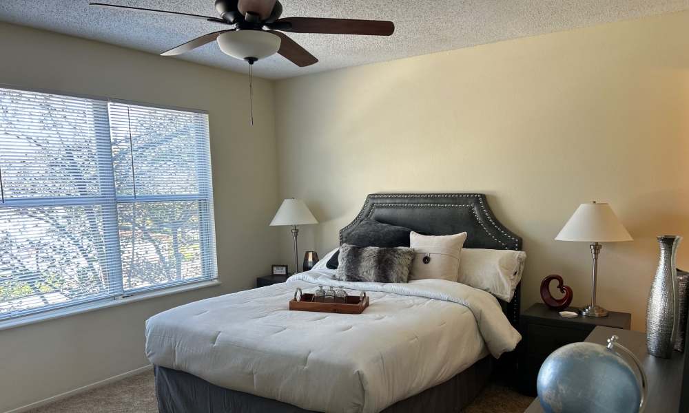 Comfortable bedroom at MeadowView Townhomes in Goshen, Ohio
