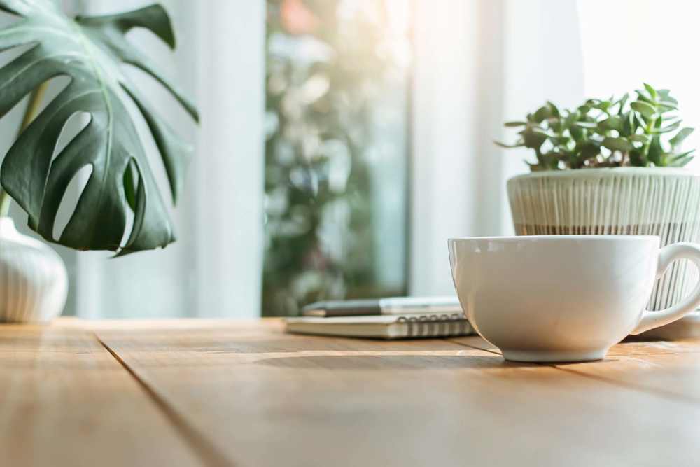 Table and coffee cup  at Oakshade Commons in Davis, California