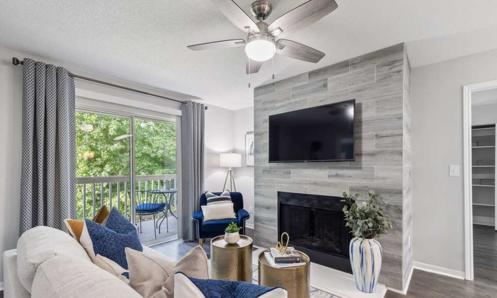 Living room with flat-screen TV at The Victor in Greenville, South Carolina