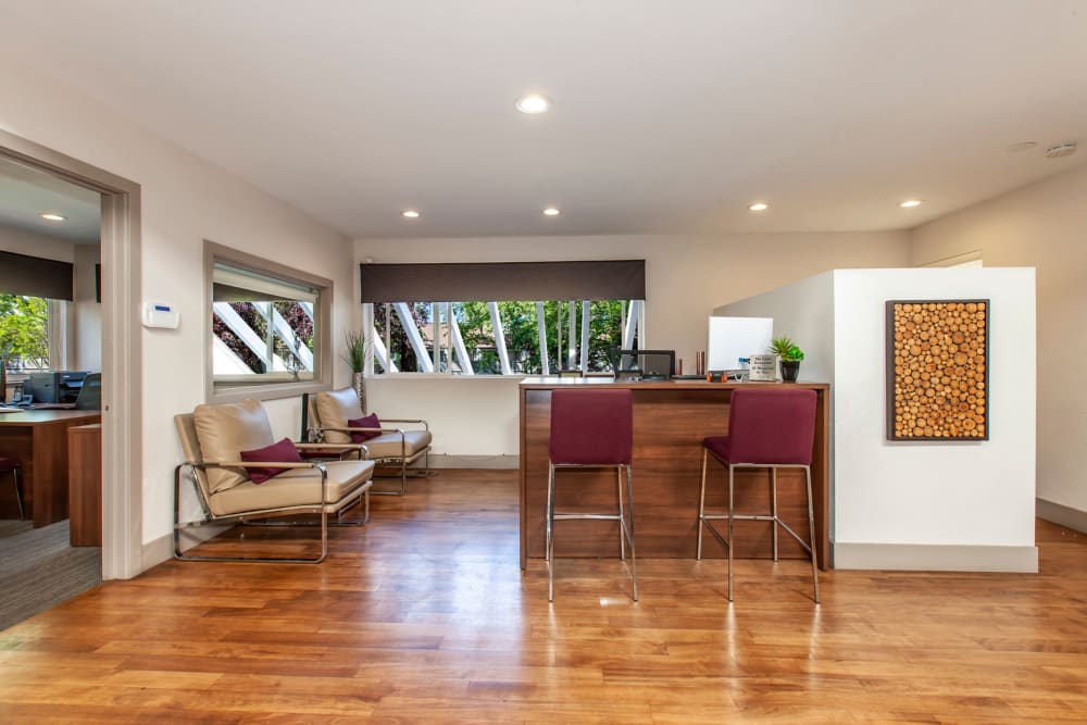 The leasing office at The Timbers Apartments in Hayward, California