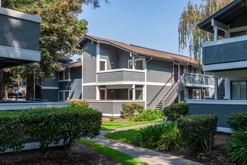 Walkways and exterior staircases at Avery Park Apartments in Fairfield, California