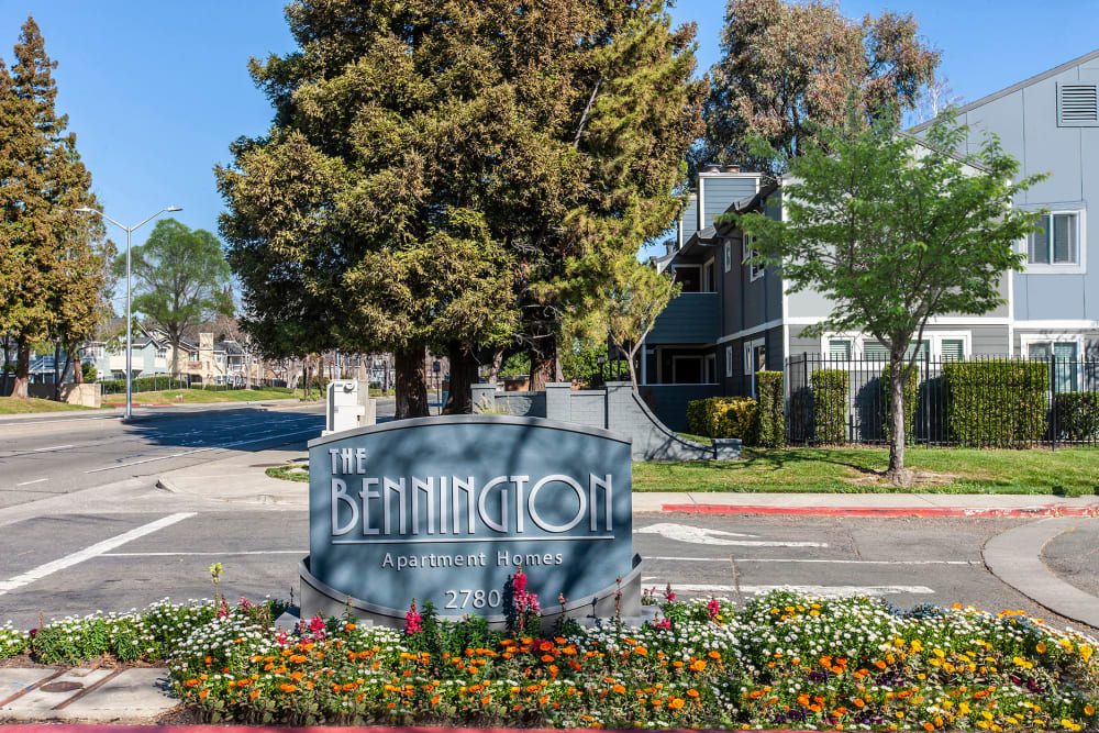 The front sign at Bennington Apartments in Fairfield, California