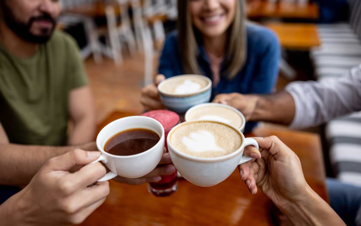 Residents chitchatting with a cup of coffee at Fairview Crossing in Scottsburg, Indiana