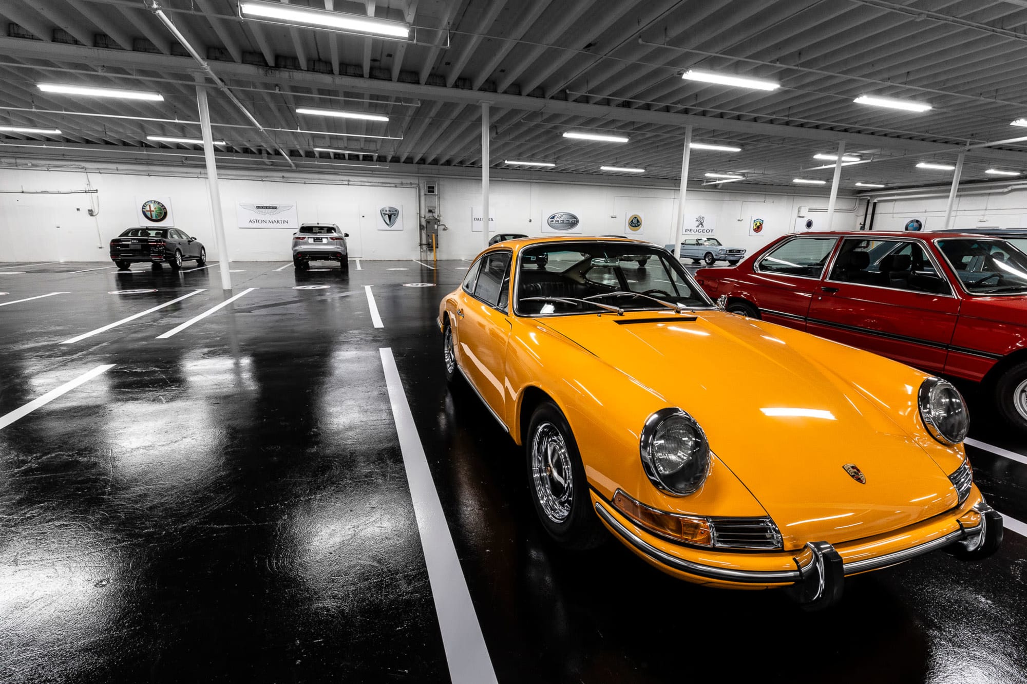 An alternate view of a Porsche sports car at Premier Car Storage