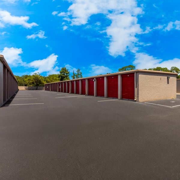 Rows of outdoor storage units at StorQuest Self Storage in Bradenton, Florida