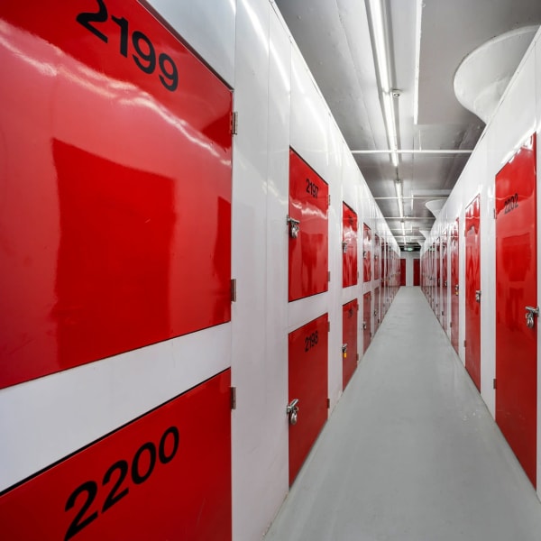 Locker storage units of varying sizes at StorQuest Self Storage in New Haven, Connecticut