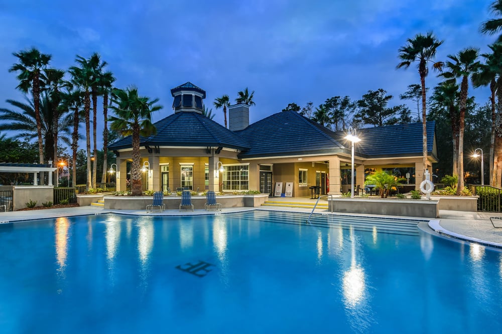 Nighttime pool view at Ocean Park of Ponte Vedra in Jacksonville Beach, FL