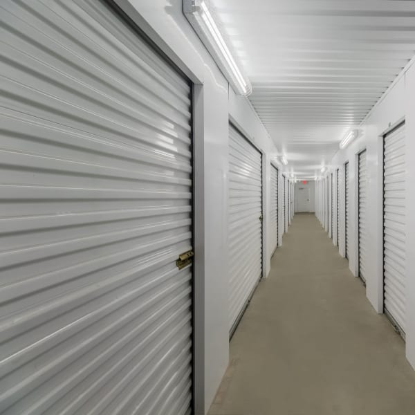 White doors on indoor units at StorQuest Economy Self Storage in Houston, Texas