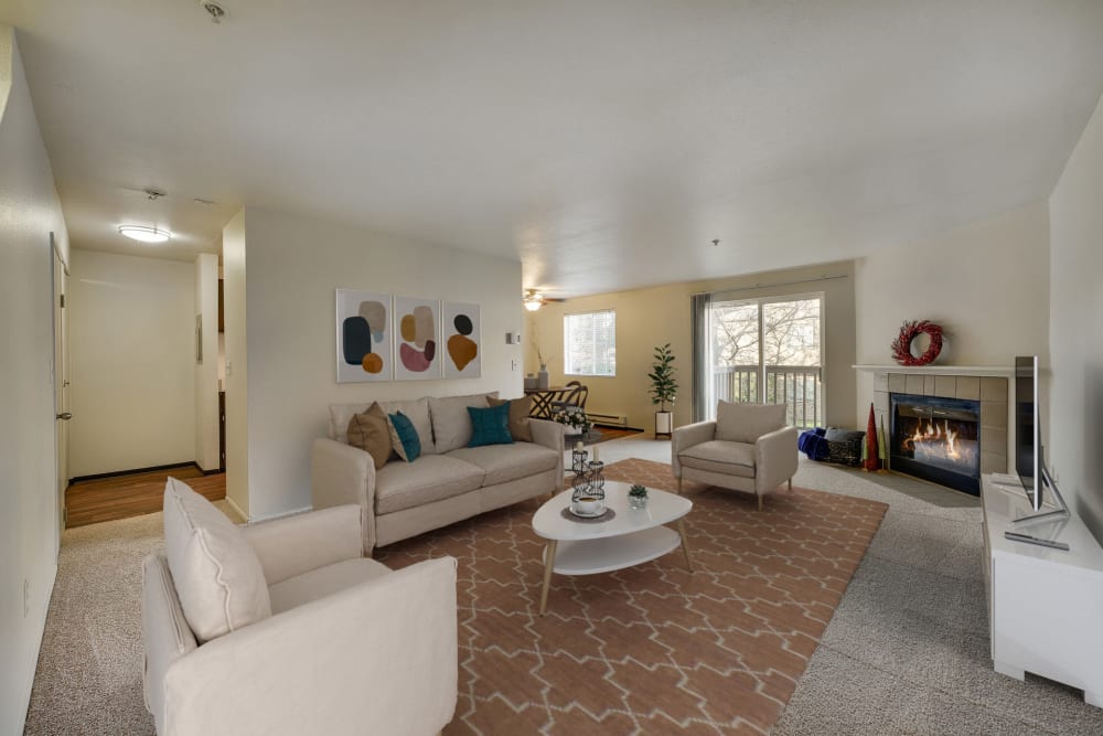 Spacious living room at Renaissance at 29th Apartments in Vancouver, Washington