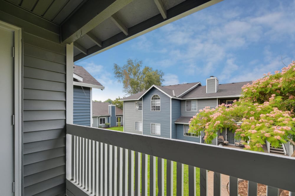 Looking off of a balcony at Walnut Grove Landing Apartments in Vancouver, Washington