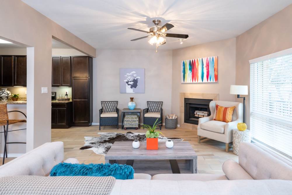 Clubhouse with Seating, fireplace and kitchen at The Quorum At Trophy Club in Trophy Club, Texas