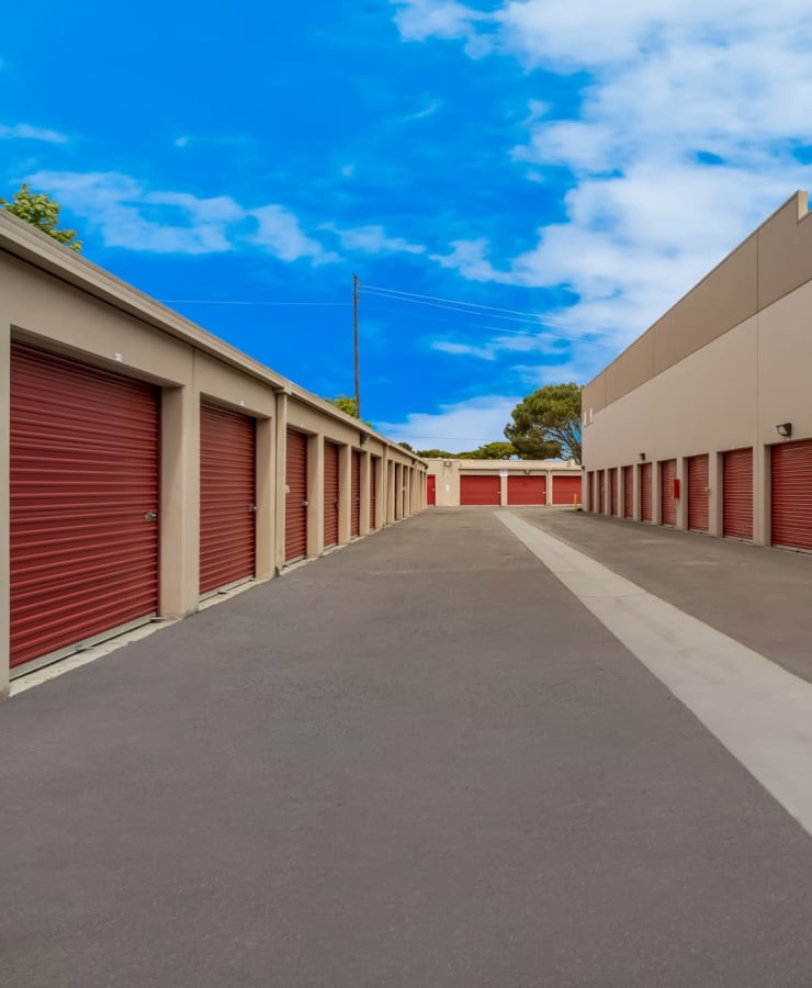 Outdoor drive-up storage units at StorQuest Self Storage in Oxnard, California