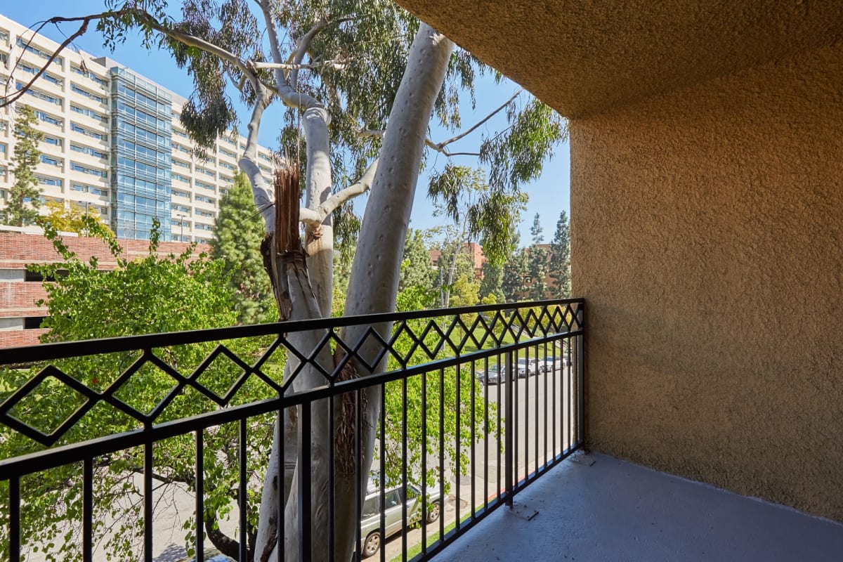 Private balcony at Ariel Court, Los Angeles, California