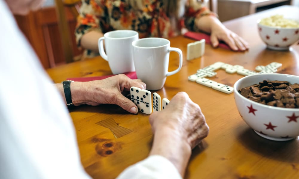 Residents playing memory games at Randall Residence 