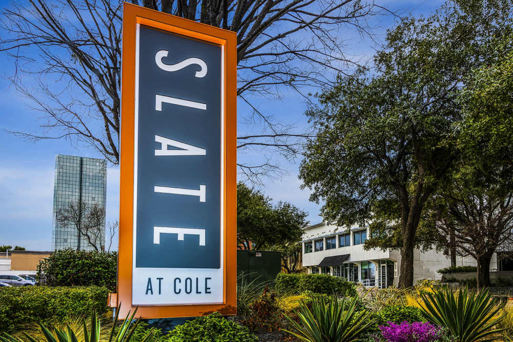 Property signage at Slate at Cole in Dallas, Texas