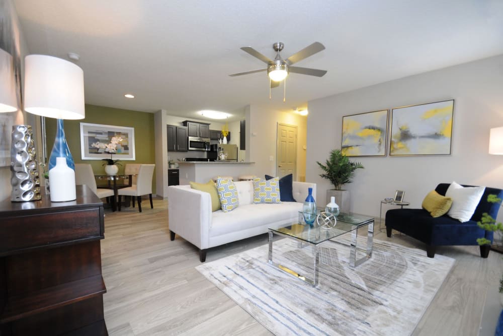 Beautiful living room with lots of natural lighting at Goldelm at The Views in Asheville, North Carolina