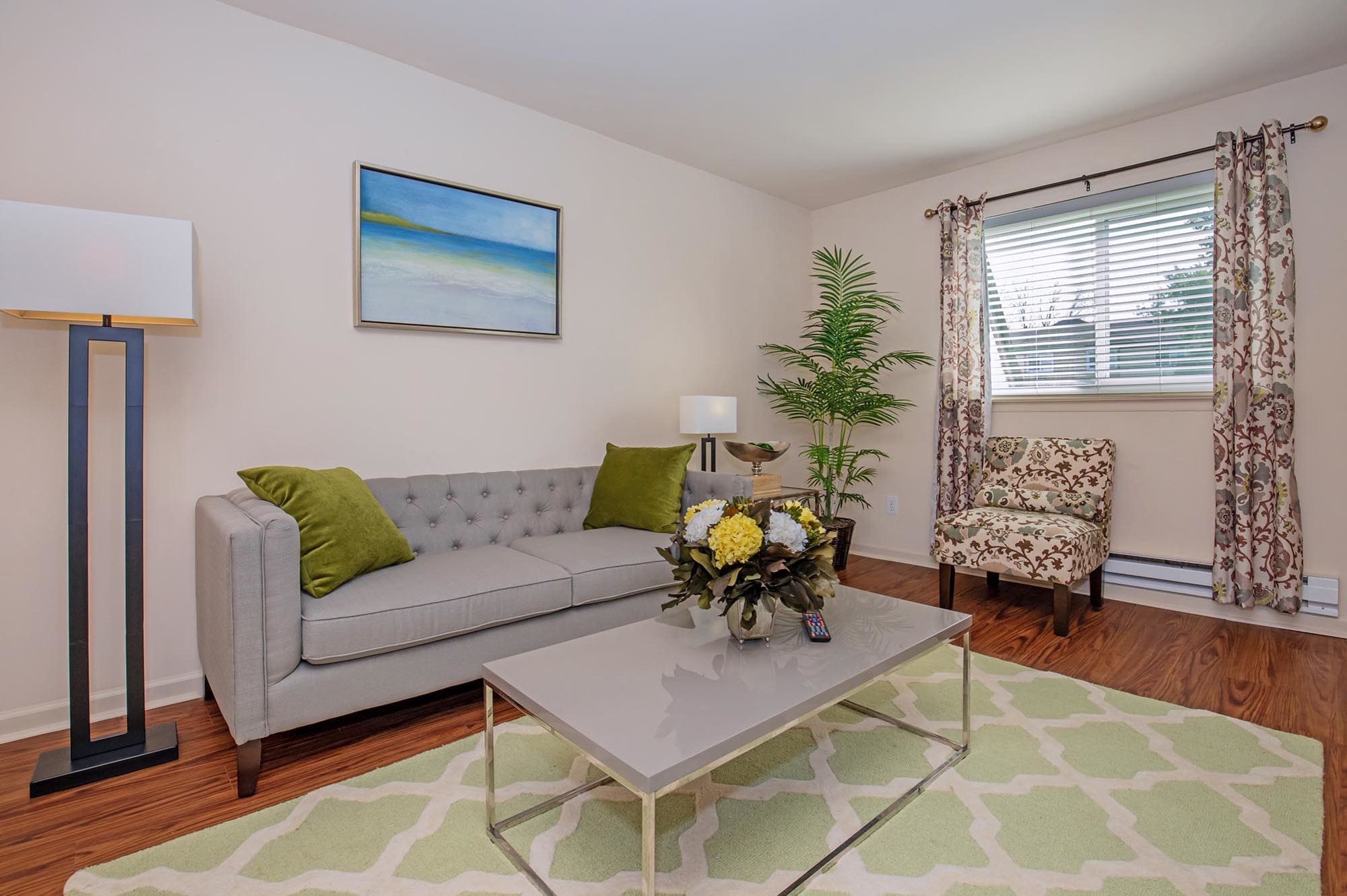 Model living room at The Addison, North Wales, Pennsylvania