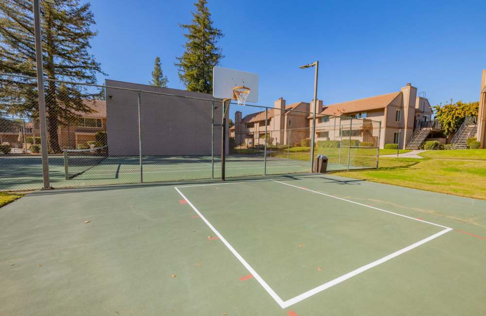 Basketball court at Riverview Gardens Apartments in Fresno, California