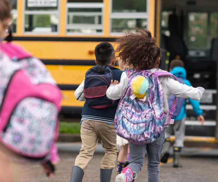 Children going to school near The Falgrove Apartments in Omaha, Nebraska