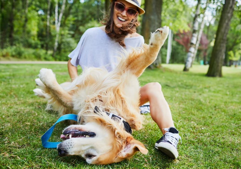 Resident playing with her dog near The Depot at West Sedro Station in Sedro-Woolley, Washington