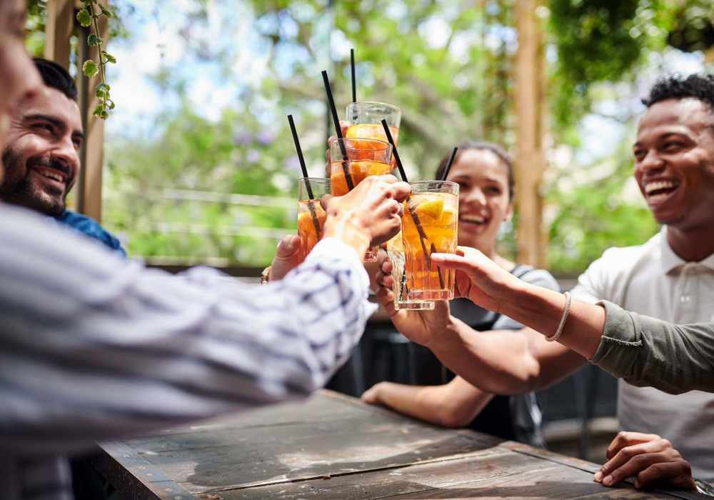 Residents sharing drinks near Pacific Landing in Murrieta, California