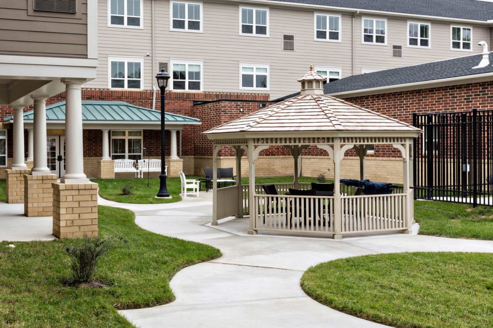 Covered seating in the gazebo at The Harmony Collection at Hanover in Mechanicsville, Virginia