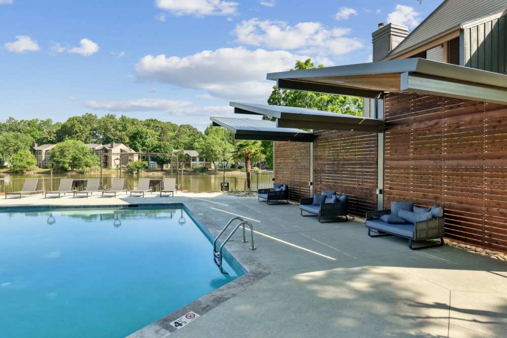 Sun deck near swimming pool at Stillwater in Charlotte, North Carolina