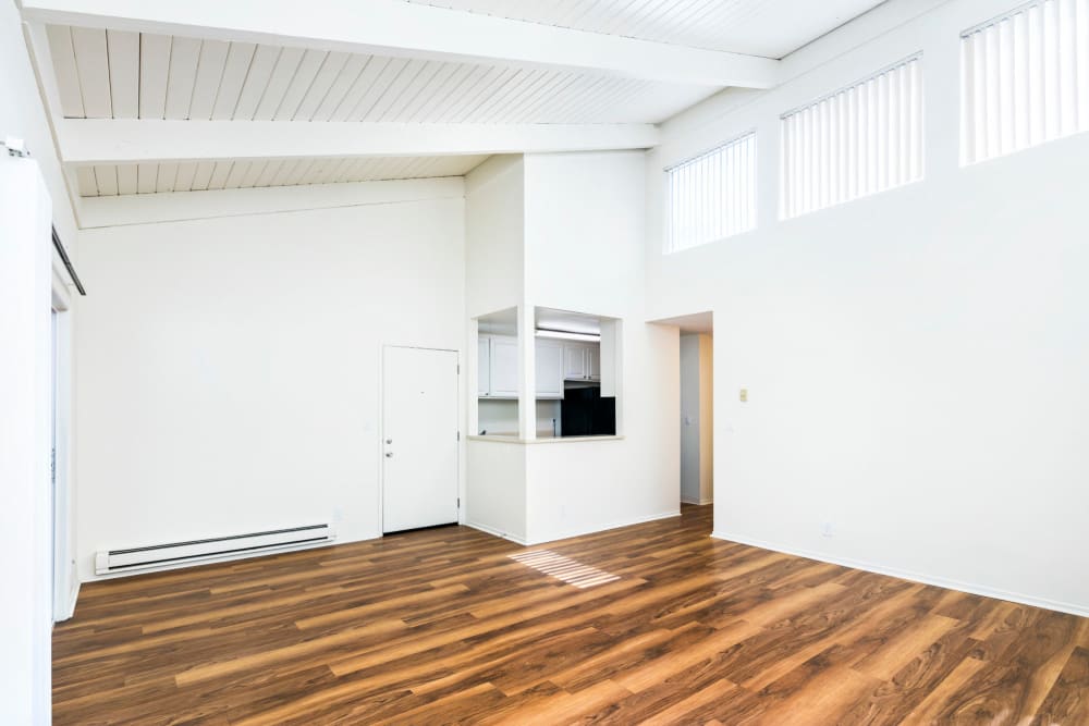 Spacious living room area with high ceilings at Bidwell Park Fremont in Fremont, California