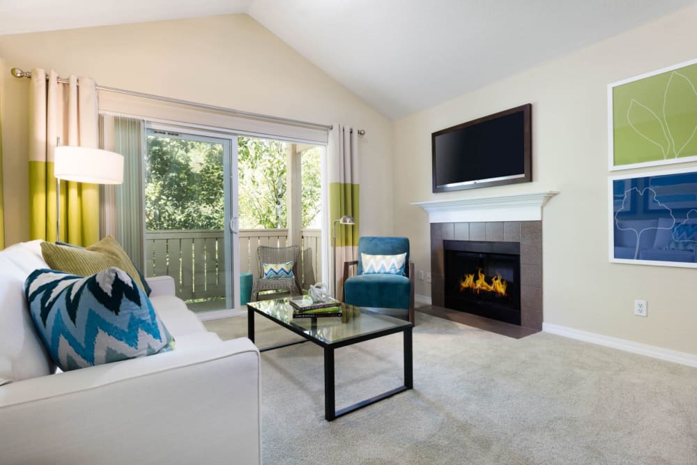 Modern living room in a model home at Haven at Golf Creek in Portland, Oregon