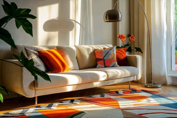 Modern living room with sofa, decor, and natural light at Eagle Ridge Circle in Rochester, New York