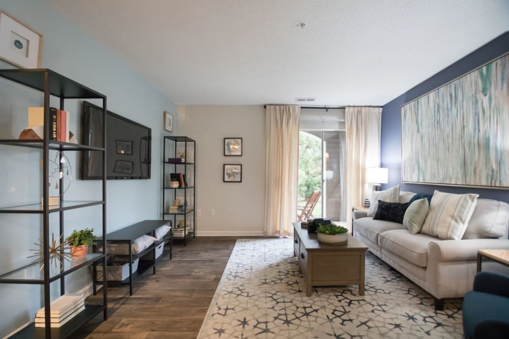 Model living room at Palmetto Place in Fort Mill, South Carolina