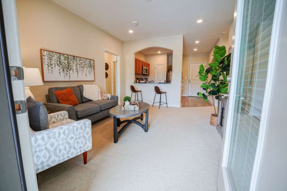 Fully furnished apartment living room at Harmony at Bellevue in Nashville, Tennessee