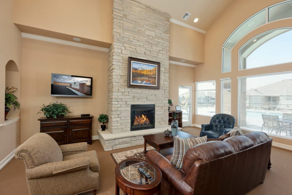 Clubhouse lounge with fireplace at The Preserve at Greenway Park in Casper, Wyoming