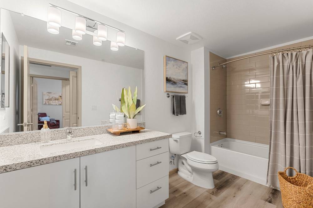 Bathroom with upscale finishes at Olympus at Arroyo Verde in Tucson, Arizona