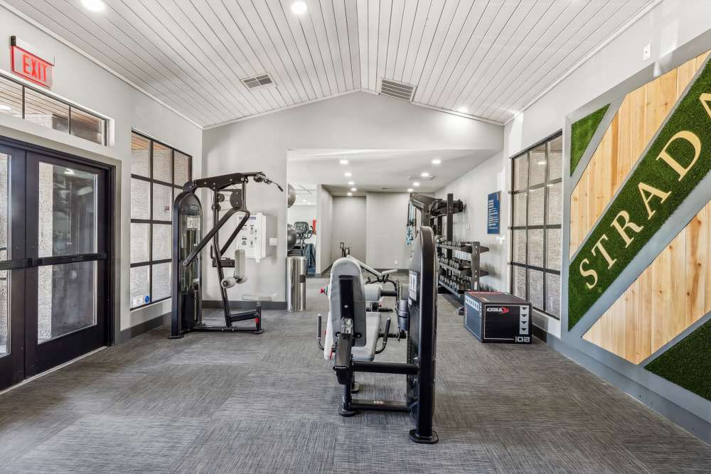 Fitness center with glass entry door at Strada in Tempe, Arizona 