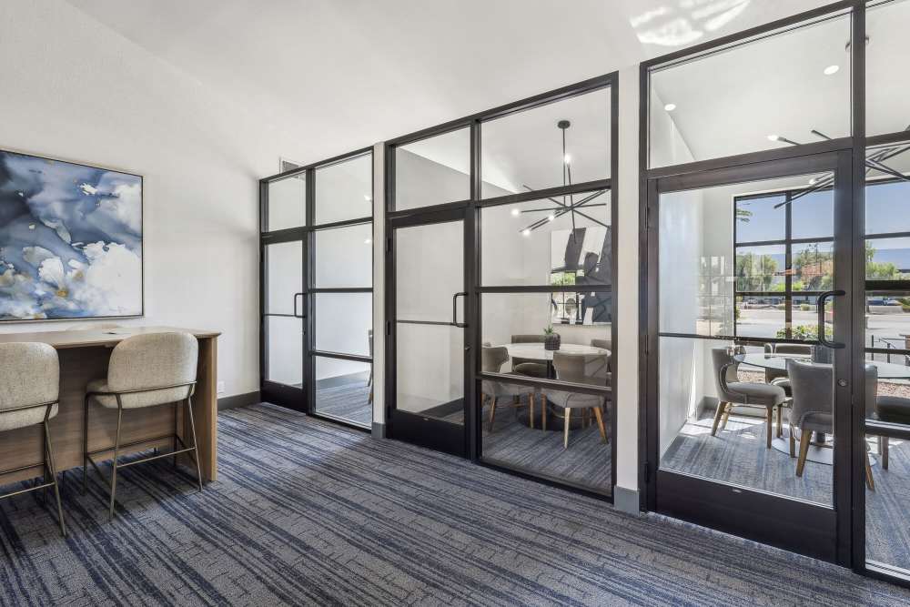 Clubhouse with glass wall partition at Strada in Tempe, Arizona 
