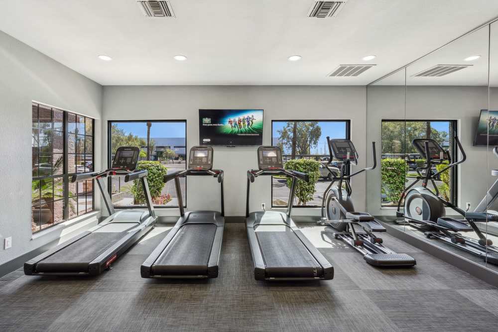 Fitness center with treadmills at Strada in Tempe, Arizona 