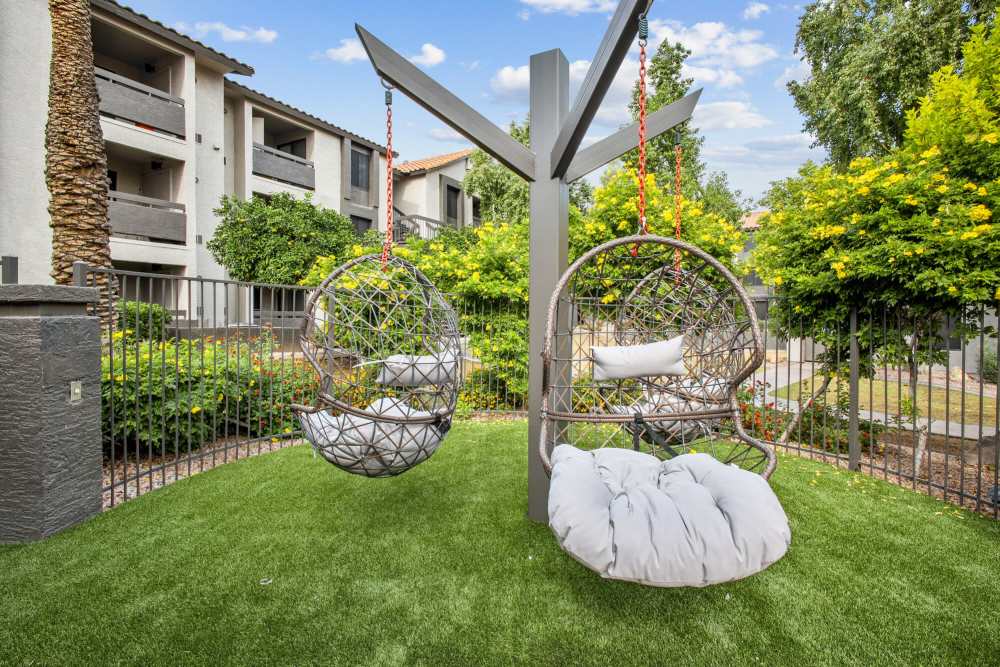 Swing chair in courtyard at Strada in Tempe, Arizona 