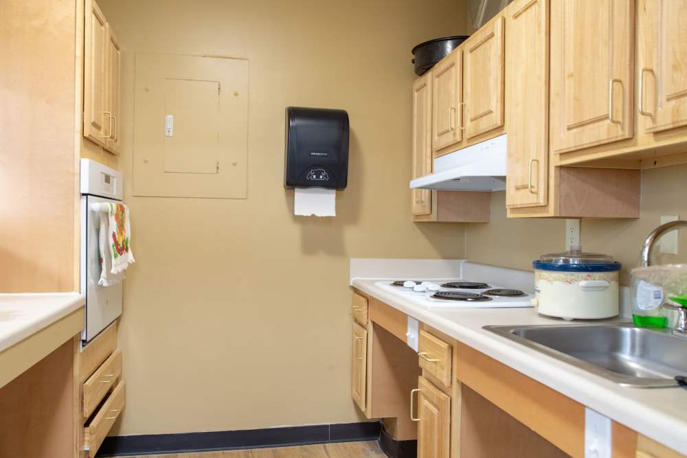 Clubhouse kitchen at Fairhaven Village in Fairhaven,Massachusetts
