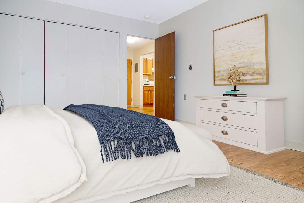 Modern bedroom interior at Victory Gardens in East Boston, Massachusetts