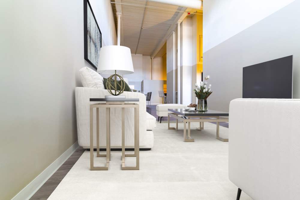 Stylish living room at Robertson on the River in Taunton, Massachusetts