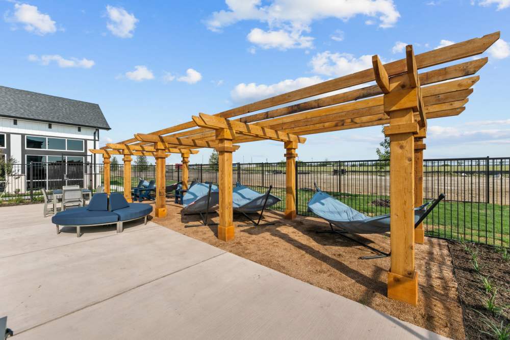 Pergola seating at The Summit at Walnut Creek in Alvarado, Texas