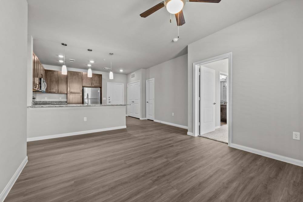 Modern lighting and plumbing fixtures in the apartment at The Summit at Walnut Creek in Alvarado, Texas