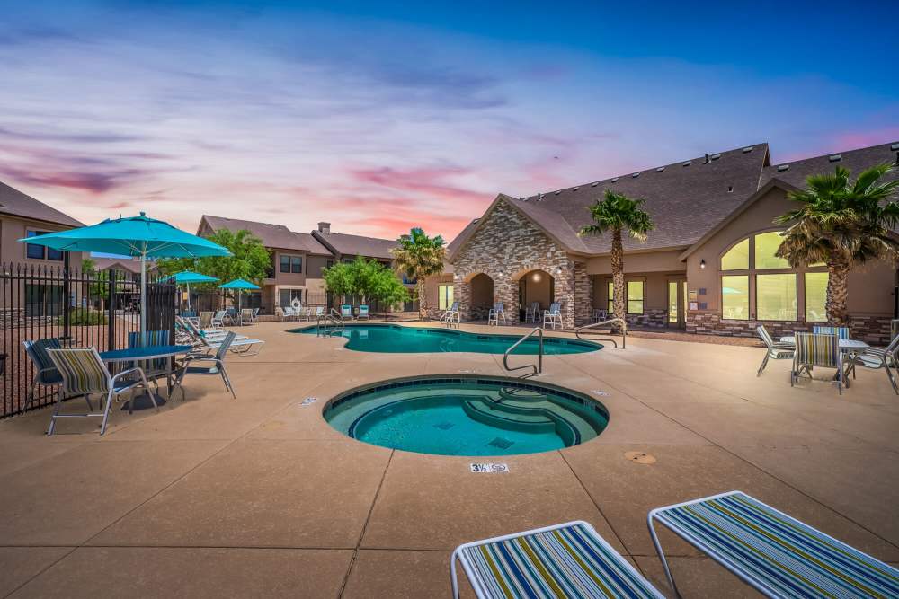 Kids pool night view at Village at Carlsbad in Carlsbad, New Mexico