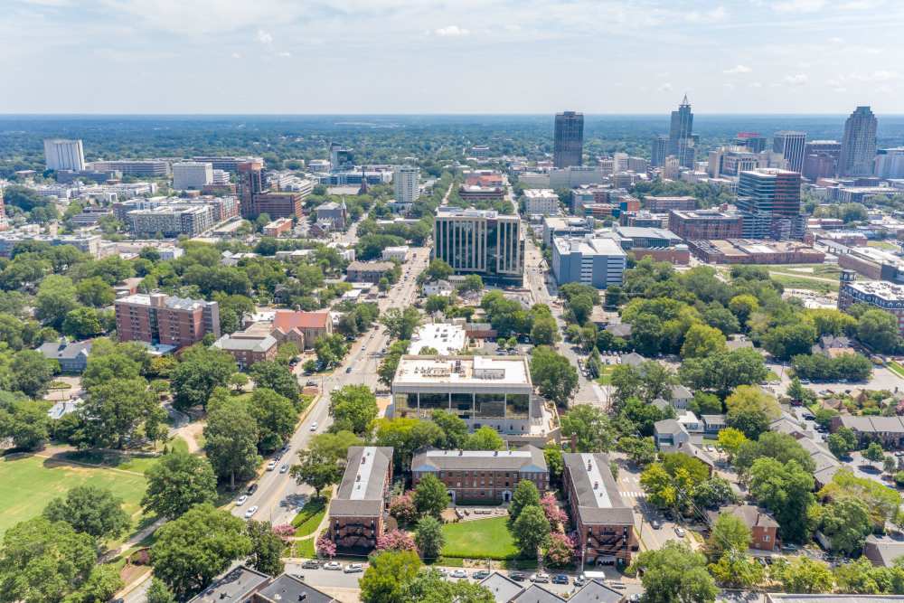 Drone view of community at Historic Boylan Apartments in Raleigh, North Carolina
