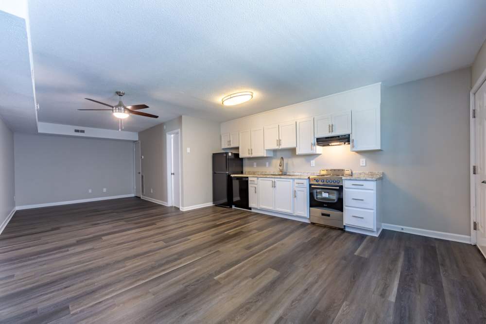 Spacious kitchen with cabinetries at Ramsey Pines in Fayetteville, North Carolina