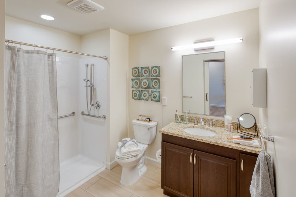 Rendering bathroom apartment at The Bluffs at Hamilton Hill in Novato, California