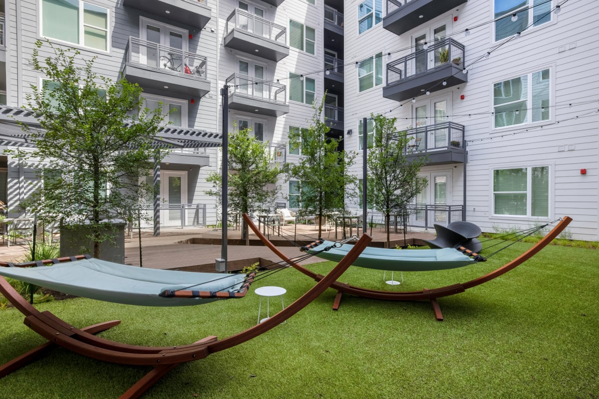 Courtyard hammock area at 44 South in Austin, Texas