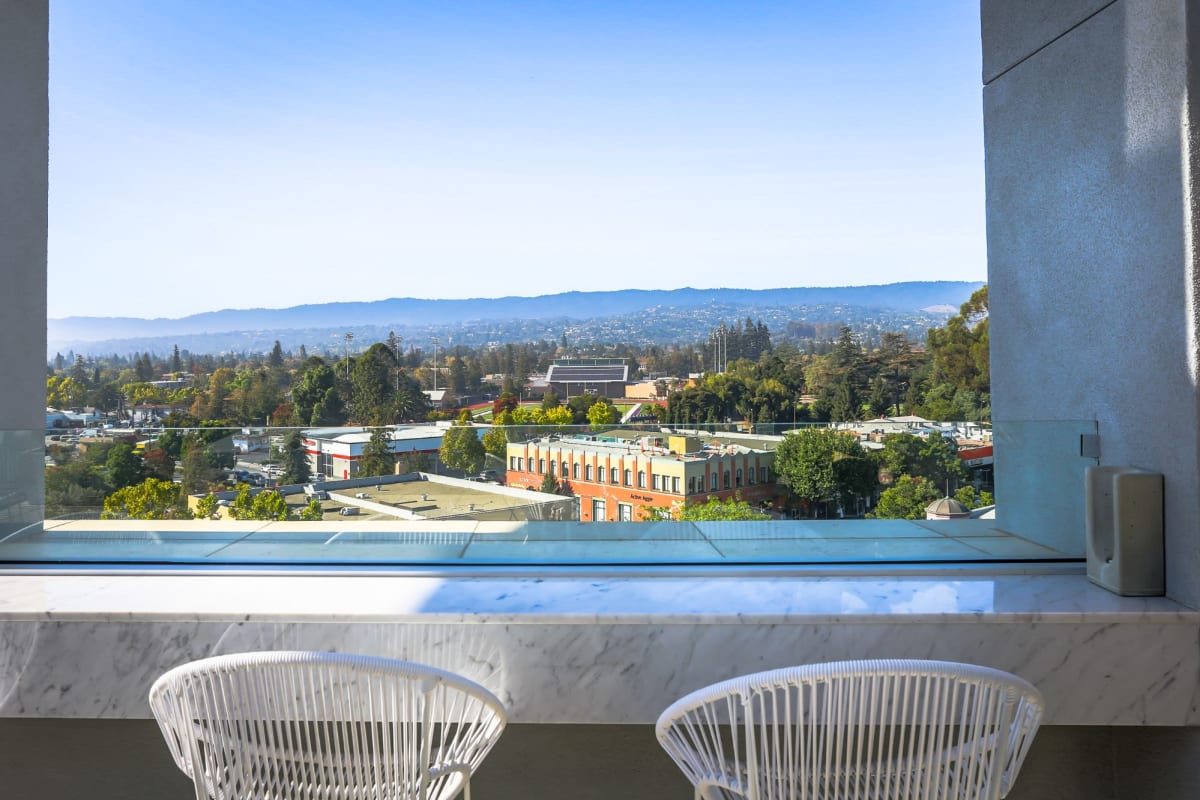 Rendering view from private balcony apartment at 201 Marshall in Redwood City, California