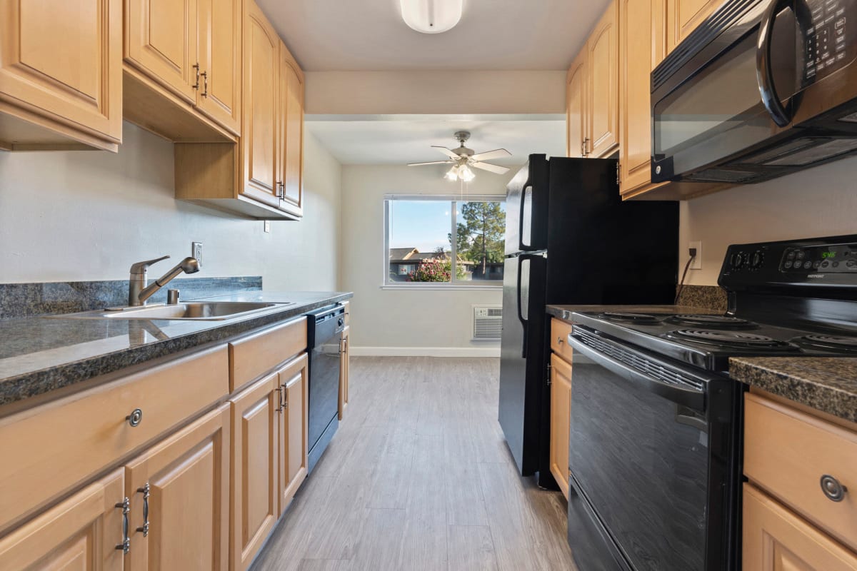 Kitchen with modern appliances at Highland Gardens in Mountain View, California